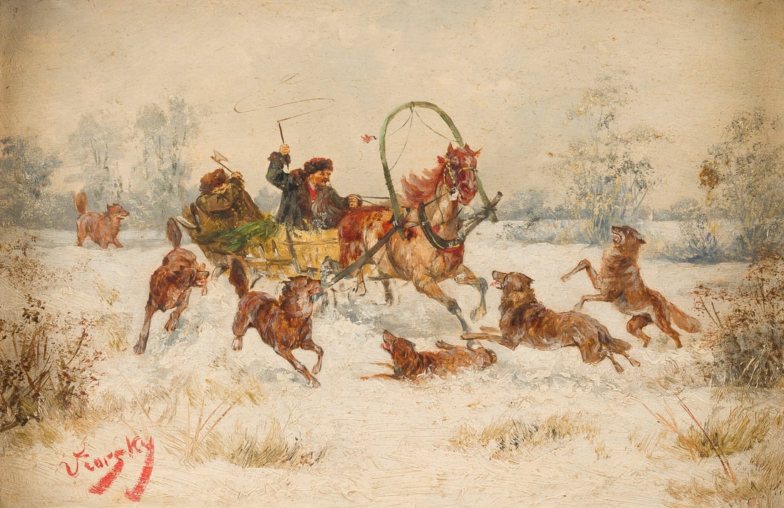 ALFRED STEINACKER | PFERDESCHLITTEN VON WÖLFEN VERFOLGT (1 of 1)