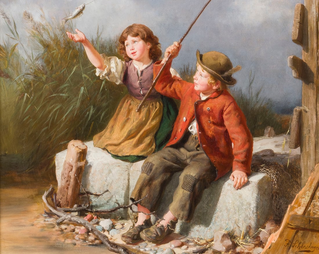 FELIX SCHLESINGER | FETTE BEUTE: FELIX SCHLESINGER 1833 Hamburg - 1910 Hamburg/ München FETTE BEUTE Öl auf Leinwand, doubliert. 34 x 41 cm (R. 63 x 70,5 cm). Unten rechts signiert 'F. Schlesinger'. Originalrahmen. Provenienz: Priva