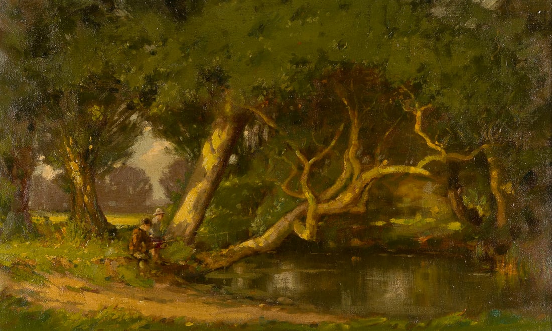 UNBEKANNTER LANDSCHAFTSMALER | FISCHER AM UFER AN EINEM SOM (1 of 1)