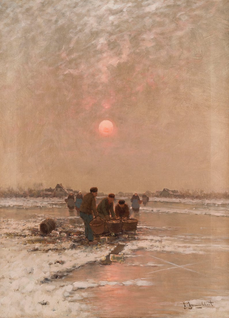 JOHANN JUNGBLUT | WINTERLANDSCHAFT MIT BAUERN BEIM EISSAMME (1 of 2)