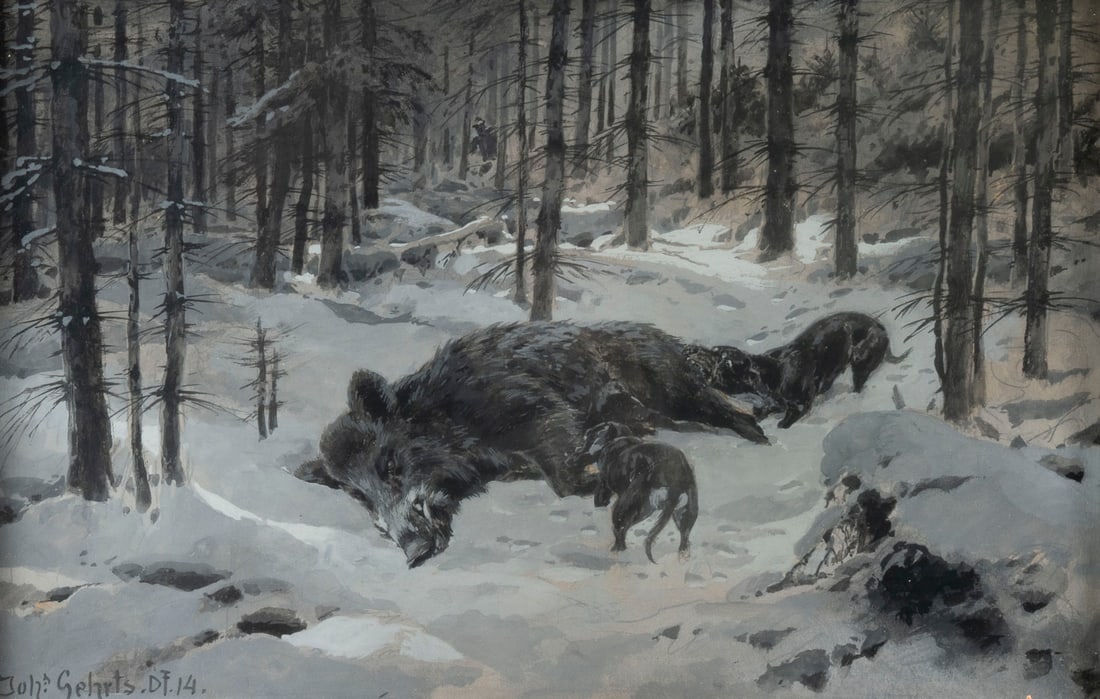 JOHANNES GEHRTS | WINTERJAGD AUF WILDSCHWEIN, 1914 (1 of 1)