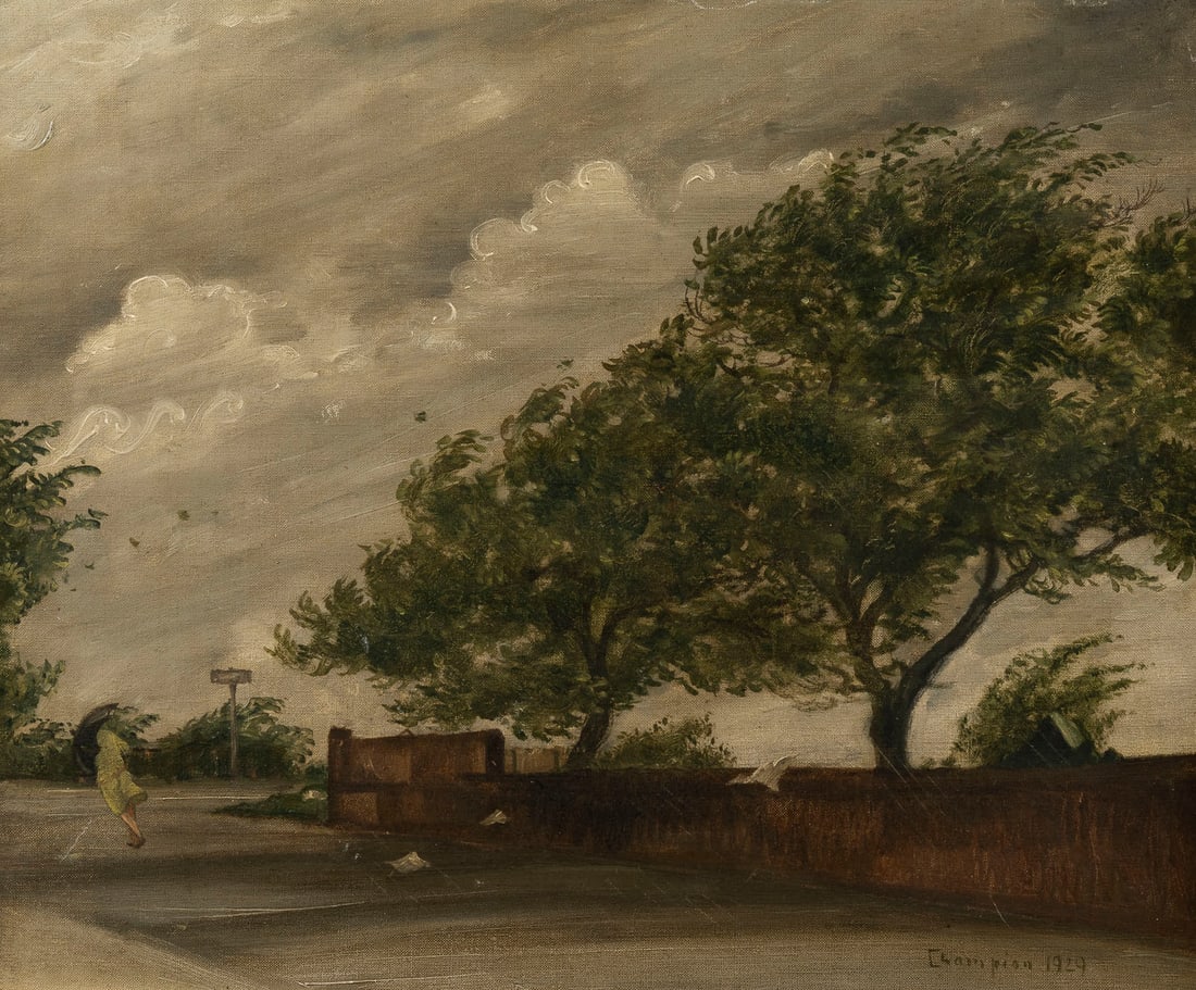 THEO CHAMPION | STURM, 1929: THEO CHAMPION 1887 Düsseldorf - 1952 Zell an der Mosel STURM, 1929 Öl auf Leinwand. 38 x 46 cm (R. 45 x 54 cm). Unten rechts signiert und datiert. Sehr guter Originalzustand mit leichter