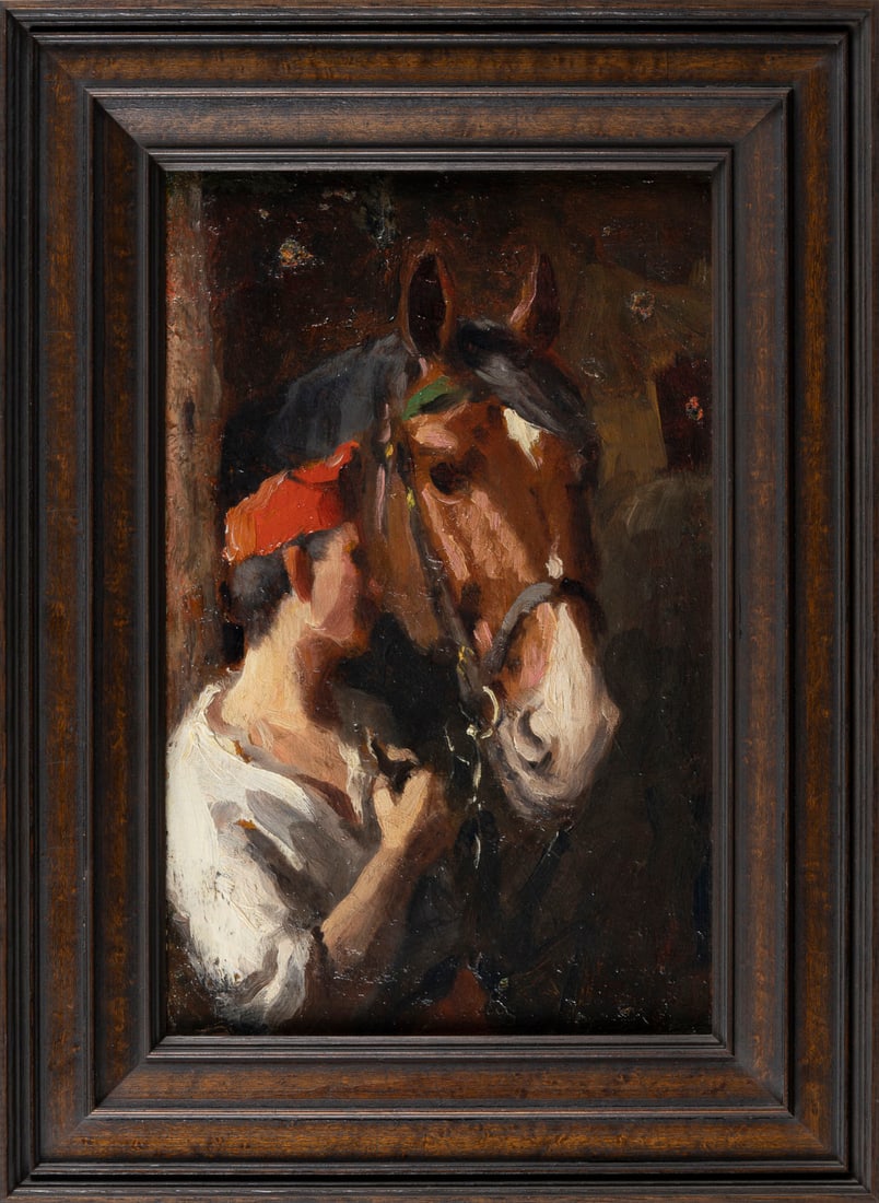 DEZSÖ PECSI-PILCH | ÖLSTUDIE MIT PFERDEKOPF: DEZSÖ PECSI-PILCH 1888 Ungarn - 1949 ÖLSTUDIE MIT PFERDEKOPF Öl auf Karton. 35 x 22 cm (R. 47 x 34,5 cm). Unten rechts signiert. Rahmen.DEZSÖ PECSI-PILCH 1888 Ungarn - 1949 ÖLSTUDIE MIT PFERDEKOP