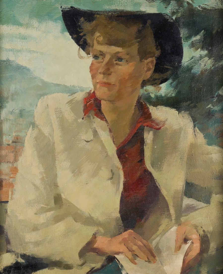 LEO PUTZ (ZUGESCHRIEBEN) | PORTRÄT EINER FRAU MIT HUT: LEO PUTZ (ZUGESCHRIEBEN) Meran 1869 - 1940 PORTRÄT EINER FRAU MIT HUT Öl auf Leinwand. 70 x 59 cm (R. 83 x 71 cm). Verso: zwei Etiketten mit dem Namen Leo Putz. Rahmen. Provenienz: