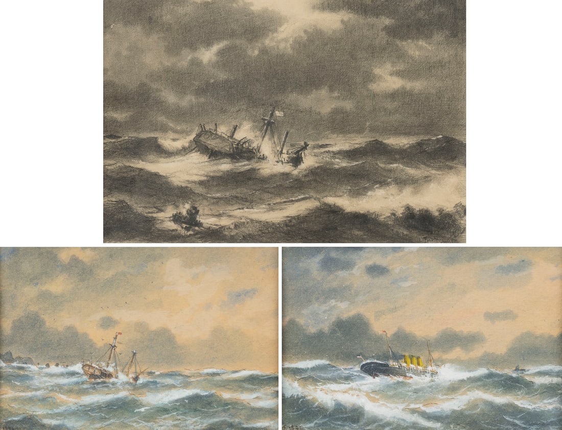 MARINEMALER DES 19. JHD | ZWEI AQUARELLE UND EINE BLEISTIFT (1 of 6)