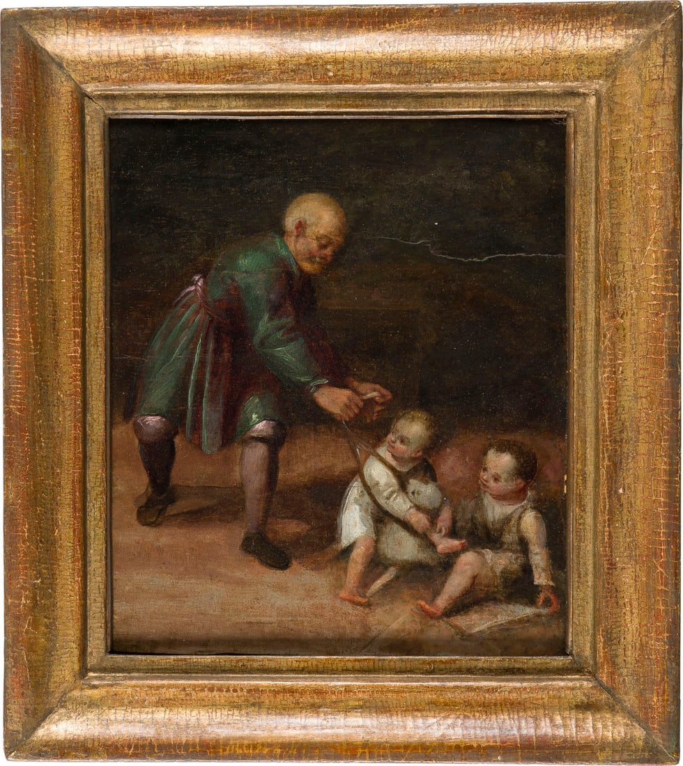 VITTORE CARPACCIO | JOSEPH, JOHANNES UND JESUS: VITTORE CARPACCIO 1465 Venedig - 1525 ebenda JOSEPH, JOHANNES UND JESUS Öl auf Holztafel (parkettiert). 27 x 23,5 cm (R. 38 x 34 cm). Möglicherweise unten mittig alte Signaturreste (undeutlich). Lit