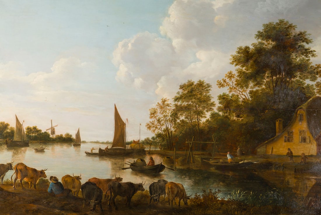 WILLEM VAN DRIELENBURG | FLUSSLANDSCHAFT MIT BOOTEN, BAUERN (1 of 4)