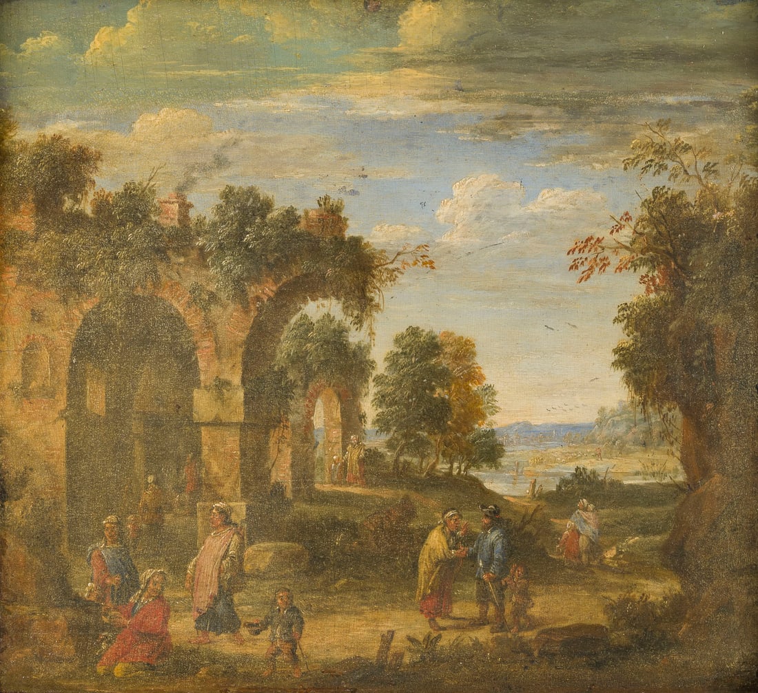 FLÄMISCHE SCHULE, UM 1700 | ARCHITEKTUR CAPRICCIO MIT FIGUR (1 of 4)