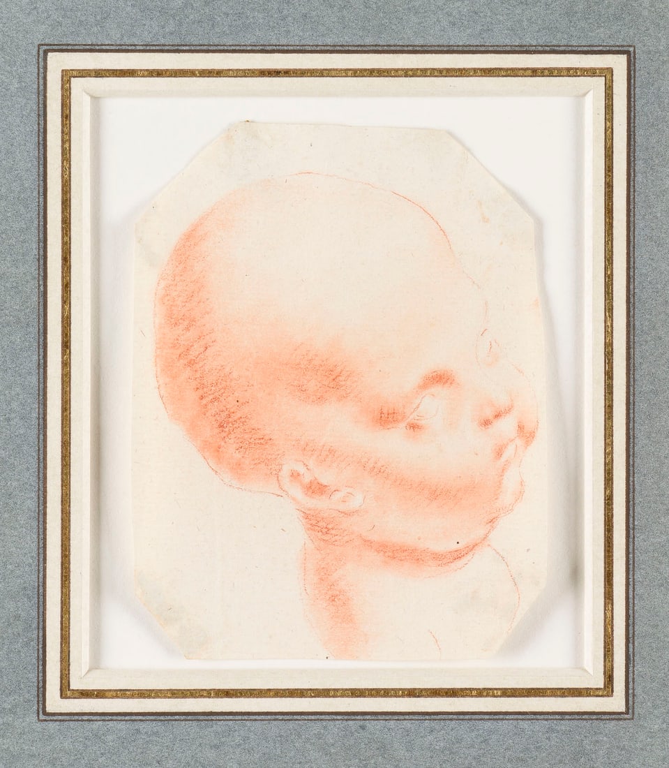 FLORENTINISCHE SCHULE IM UMKREIS BZW. DER NACHFOLGE VON AND: FLORENTINISCHE SCHULE IM UMKREIS BZW. DER NACHFOLGE VON ANDREA DEL SARTO 16. Juli 1486 Florenz - 29. September 1530 ebenda KOPFSTUDIE EINES KINDES IM PROFIL Rötel auf Büttenpapier (Wasserzeichen ung