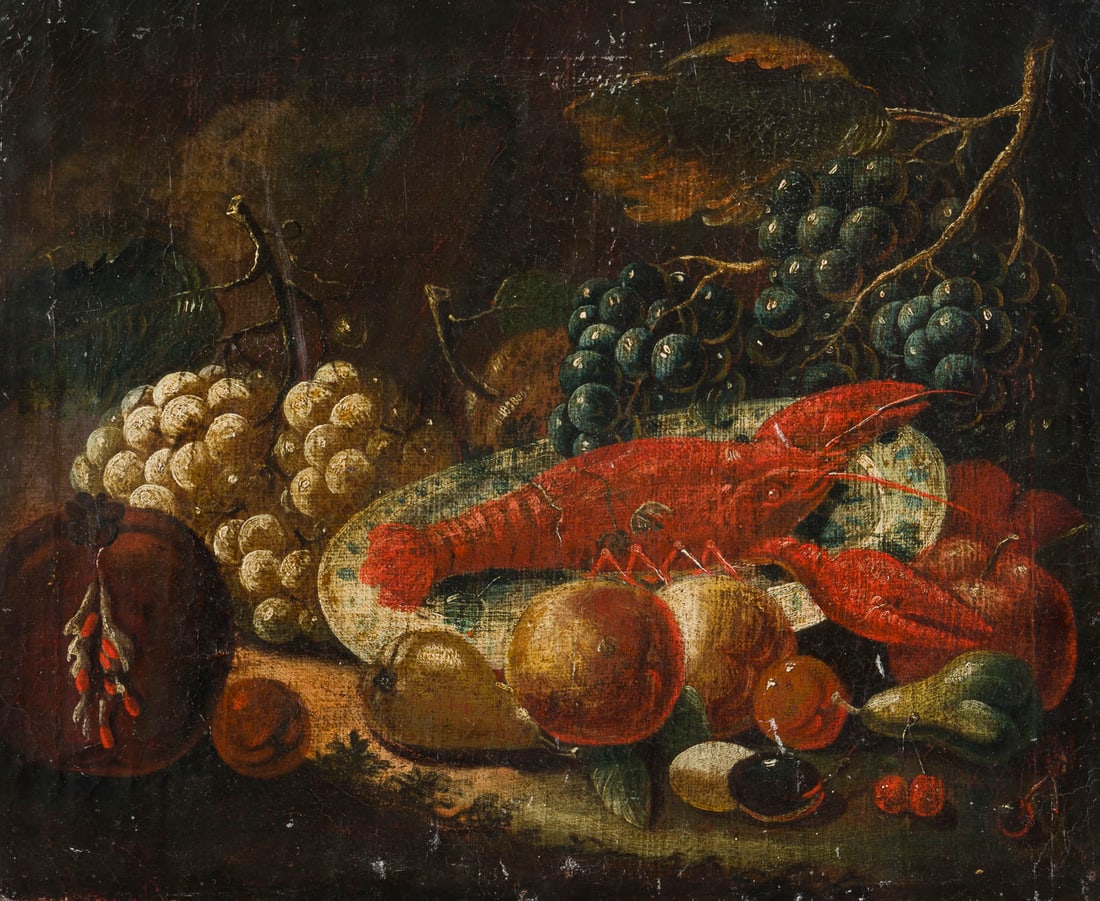 ITALIENISCHE SCHULE, UM 1700 | STILLLEBEN MIT HUMMER, WEINT (1 of 4)