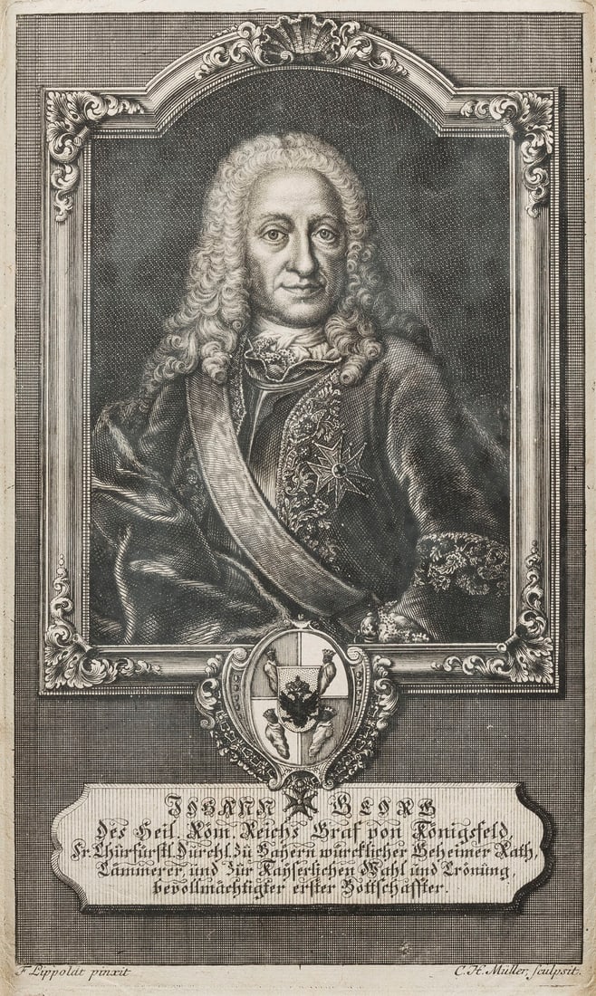 | ACHT KUPFERSTICHPORTRAITS: ACHT KUPFERSTICHPORTRAITS 18. Jh. Kupferstich auf Papier. SM 30,5 x 18 cm (R. 33 x 21 x 1 cm). In der Platte unterschiedl. bez., u.a. 'C. H. Müller sculpsit', 'M. Rößler sculpsit'. Dargestellt sind