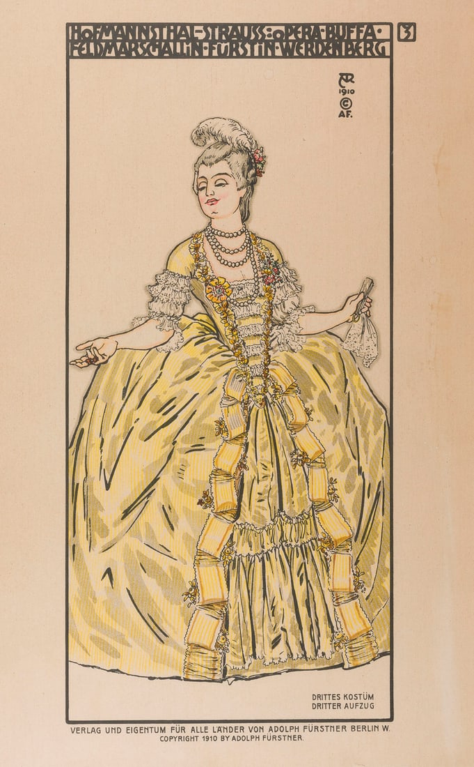 ALFRED ROLLER | 'HOFMANNSTHAL-STRAUSS: OPERA BUFFA FELDMARS: ALFRED ROLLER 1864 Brünn - 1935 Wien 'HOFMANNSTHAL-STRAUSS: OPERA BUFFA FELDMARSCHALLIN FÜRSTIN WERDENBERG' (1910) Farblithografie auf Papier. SM 47 x 31 cm (R. 50 x 33,5 x 1,5 cm). Oben rechts im S
