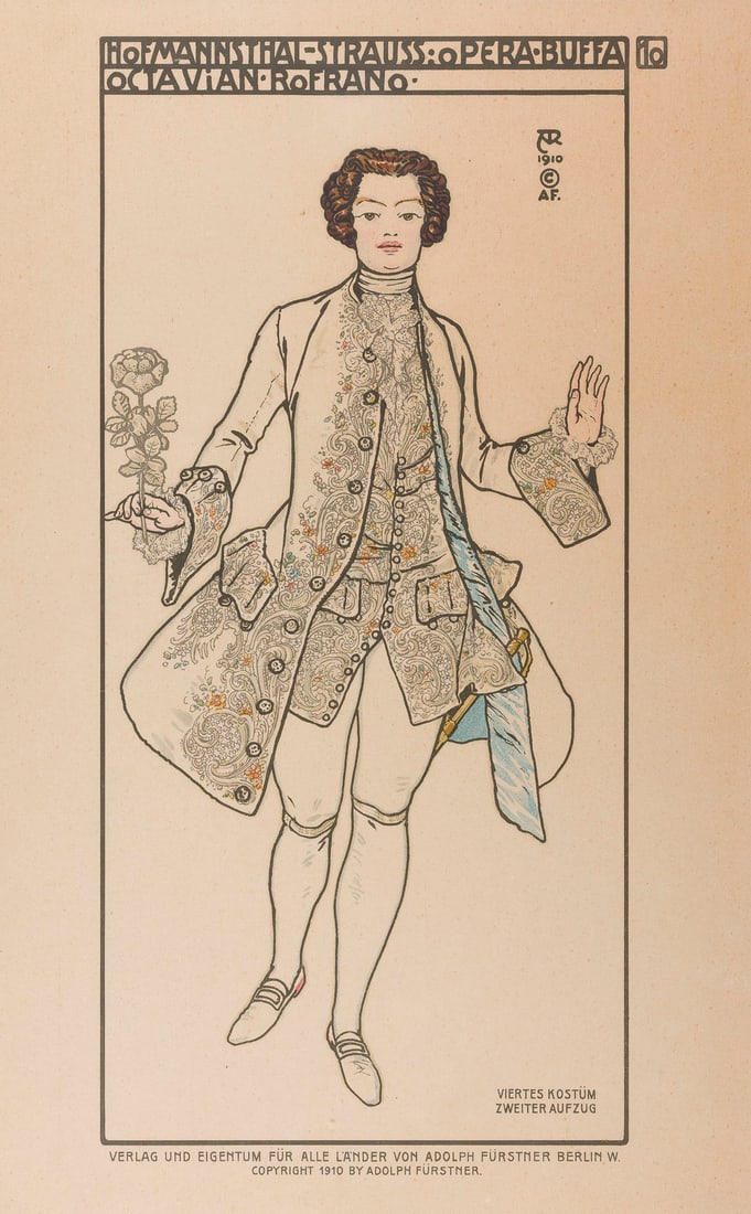 ALFRED ROLLER | 'HOFMANNSTHAL-STRAUSS: OPERA BUFFA OCTAVIAN: ALFRED ROLLER 1864 Brünn - 1935 Wien 'HOFMANNSTHAL-STRAUSS: OPERA BUFFA OCTAVIAN ROFRANO' (1910) Farblithografie auf Papier. SM 47 x 31 cm (R. 50 x 33,5 x 1,5 cm). Oben rechts im Stein monogrammiert