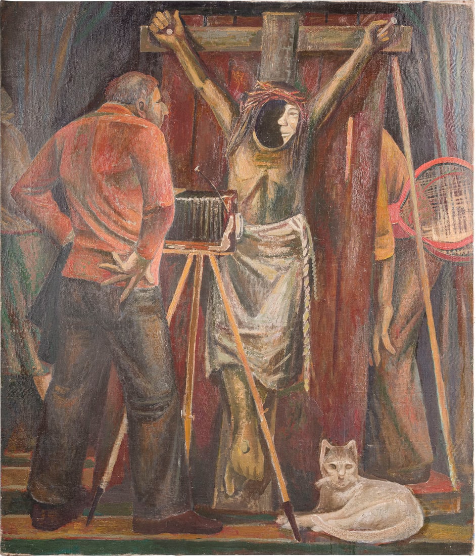 ILJA WLADISLAWOWITSCH PRAWDIN | 'FOTOGRAF': ILYA VLADISLAVOVICH PRAVDIN 1944 Moscow - 1999 ibid. 'PHOTOGRAPHER' Dated 1980 Oil on canvas. 120 x 100 cm. Verso: signed and titled in Cyrillic, dated, a label of the exhibition center of the Moscow