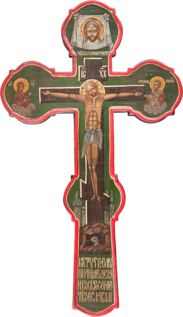 | KREUZ: A CRUCIFIX Recent Tempera on wood. 36 x 21 cm.KREUZ Neuzeitlich Holztafel, Eitempera, Vergoldung. 36 x 21 cm.