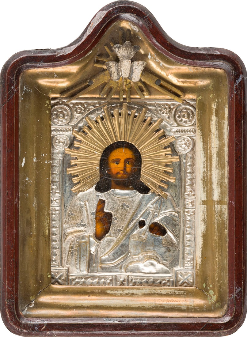 | KLEINE IKONE MIT CHRISTUS PANTOKRATOR MIT OKLAD IM KIOT (1 of 1)