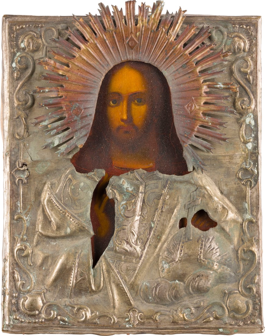 | KLEINE IKONE MIT CHRISTUS DEM WELTENHERRSCHER MIT OKLAD (1 of 1)