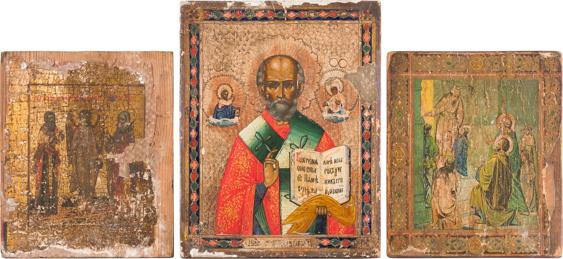 | DREI KLEINE IKONEN MIT HEILIGEN UND DEM TEMPELGANG DER GOTTESMUTTER (1 of 4)