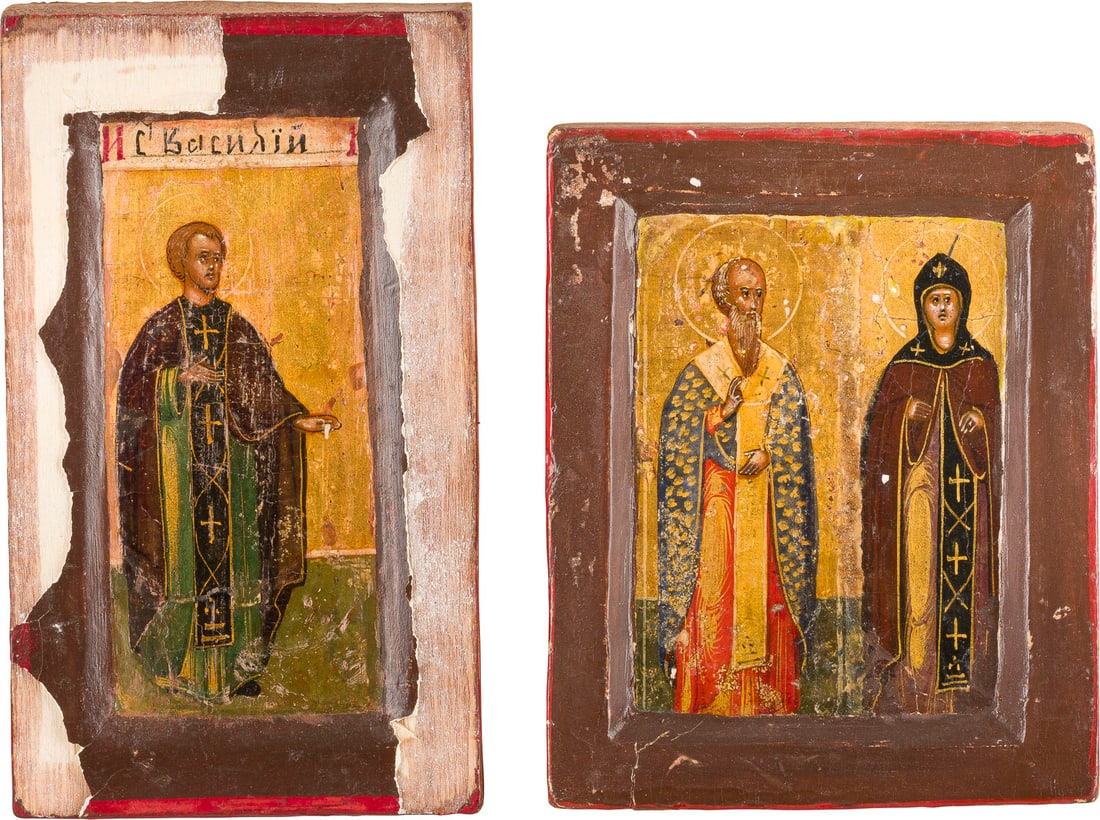 | ZWEI IKONEN-FRAGMENTE MIT AUSGEWAeHLTEN HEILIGEN (1 of 1)