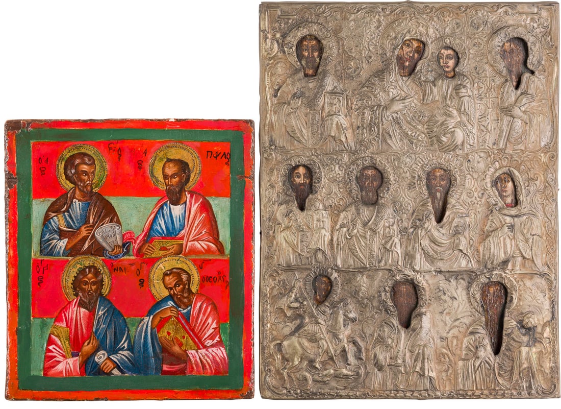 | ZWEI MEHRFELDER-IKONEN MIT DER GOTTESMUTTER UND AUSGEWAeHLTEN HEILIGEN (1 of 3)