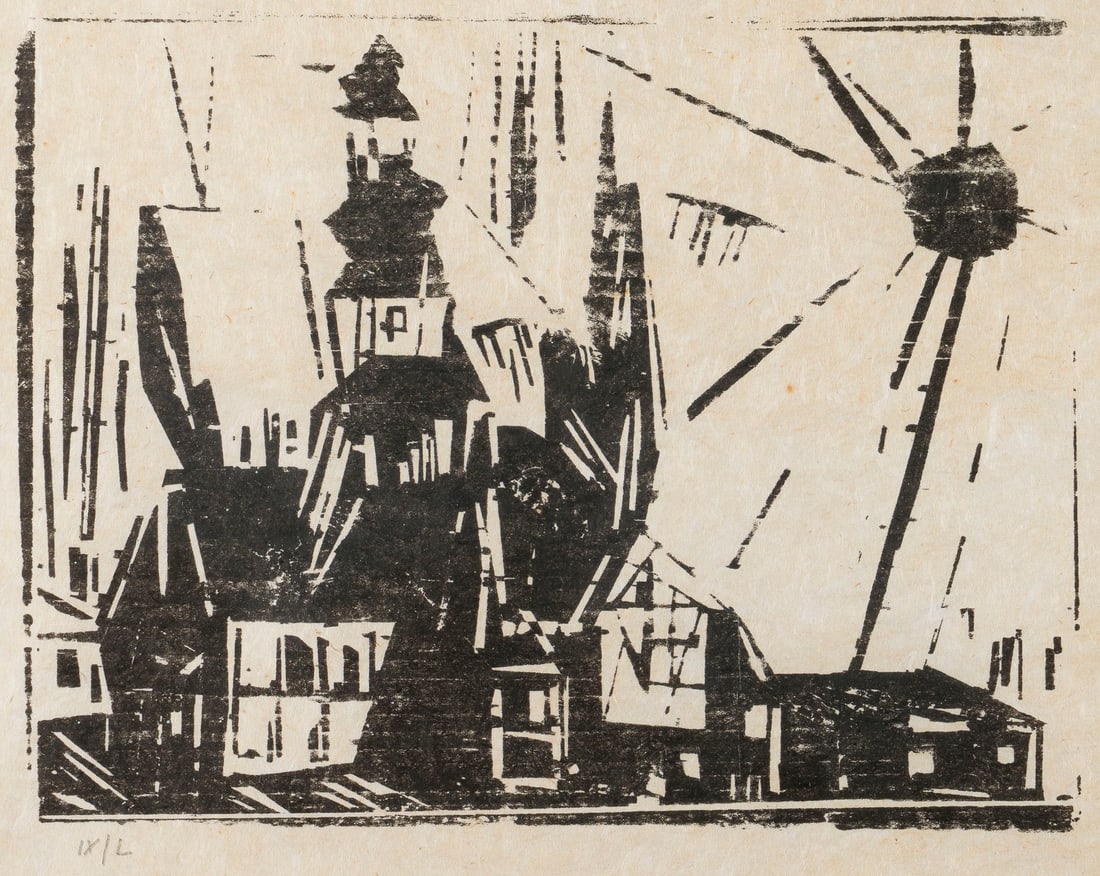 LYONEL FEININGER (NACH) | 'TROISTEDT' (1919/78): LYONEL FEININGER (AFTER) 1871 New York - 1956 ibid. 'TROISTEDT' (1919/78) Woodcut on Japan paper. F 35,2 x 49,9 cm. Visible size 19,8 x 24,8 cm. Print size 17 x 22 cm. Num. in pencil lower left 'IX/L'