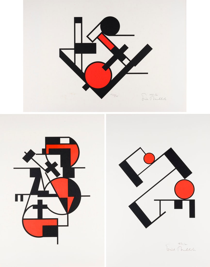 ERICH BUCHHOLZ | SET VON DREI FARBSERIGRAFIEN (1921/1971): ERICH BUCHHOLZ 1891 Bromberg - 1972 Berlin SET OF THREE COLOUR SERIGRAPHS (1921/1971) Colour serigraphs on light cardboard. Sheet size each 42.6 x 61.9 cm. 2x signed and dated in pencil at lower right