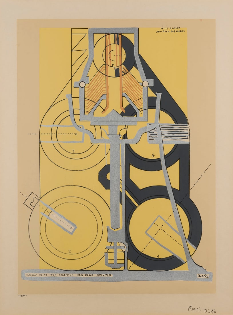 FRANCIS PICABIA | 'PETIT SOLITUDE AU MILIEU DES SOLEILS' (1915/1953): FRANCIS PICABIA 1879 Paris - 1953 ibid. 'PETIT SOLITUDE AU MILIEU DES SOLEILS' (1915/1953) from: Mappenwerk 'Art D'Aujourd'hui' Colour silkscreen on laid paper. F 72 x 57 cm. Print size 49,4 x 35,5 cm