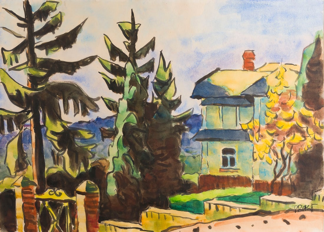 KARL SCHMIDT-ROTTLUFF | 'TAUNUSLANDSCHAFT' (1941/42): KARL SCHMIDT-ROTTLUFF 1884 Rottluff - 1976 Berlin 'TAUNUS LANDSCAPE' (1941/42) Watercolour on heavy paper. F 81,5 x 98,5 cm. 50 x 69,2 cm. Signed lower right. Minor old creases, minimal damage to the 