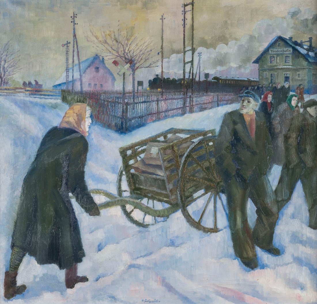 CONRAD FELIXMUELLER | 'BAHNHOF TAUTENHAIN, FRAEULEIN KRASSELT MIT POSTKARRE' (1958) (1 of 7)