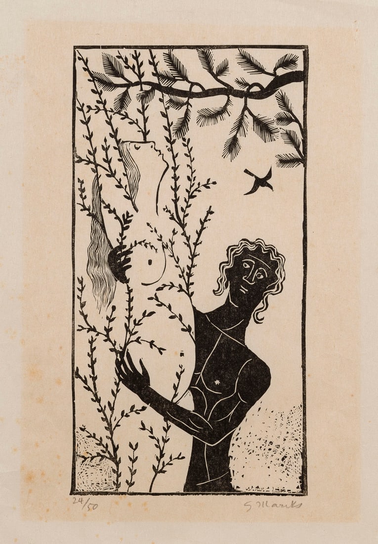 GERHARD MARCKS | 'DAPHNE' (1959): GERHARD MARCKS 1889 Berlin - 1981 Burgbrohl 'DAPHNE' (1959) Woodcut on paper. Sheet size 51 x 31.2 cm. Print size 31.5 x 16.3 cm. Signed in pencil at lower right 'G Marcks' as well as numbered '24/50'