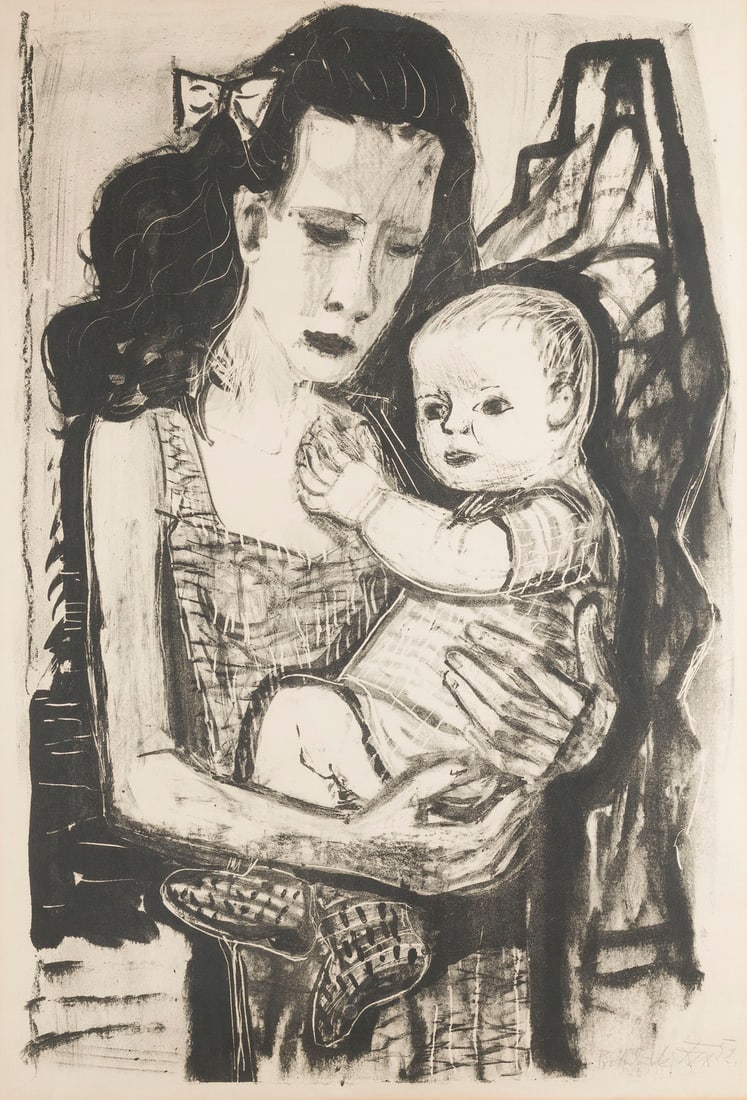 OTTO DIX | 'ZWEI KINDER' (1952): OTTO DIX 1891 Gera - 1969 Singen 'TWO CHILDREN' (1952) Lithograph on copperplate paper. F 101,5 x 75,5 cm. Visible size 78,5 x 53,5 cm. Signed and dated lower left in pencil and insc. 'Probedruck'. Mi