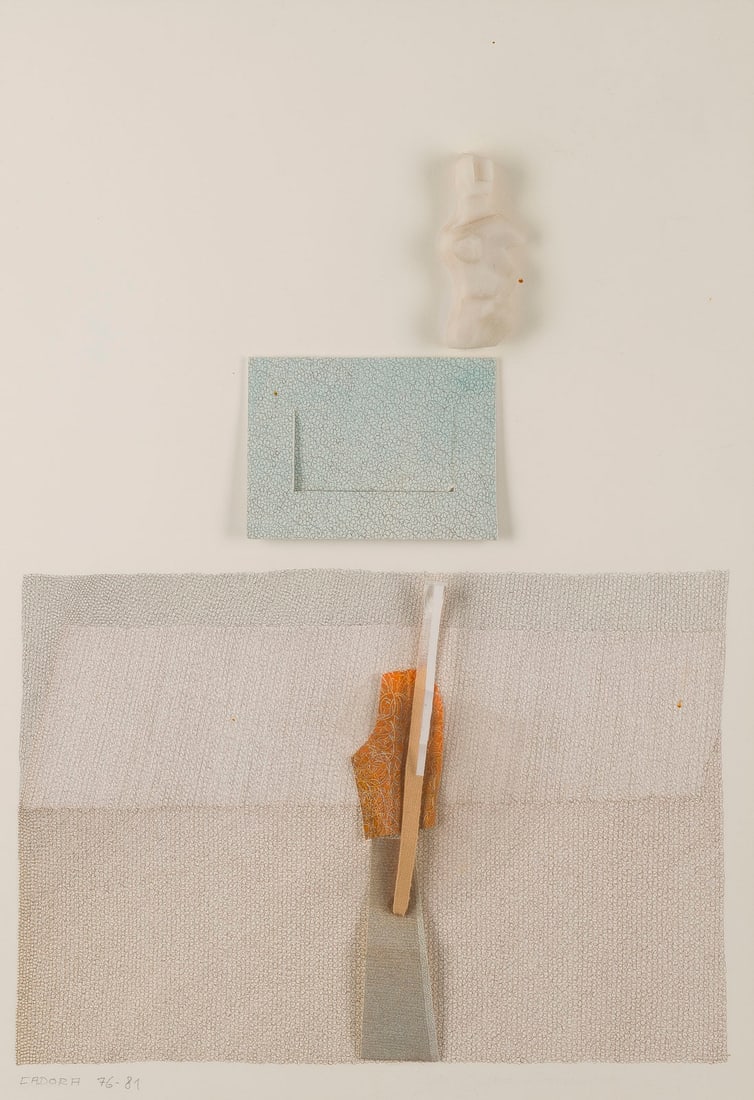 GEORG CADORA | OHNE TITEL (1967-81): GEORG CADORA 1939 Darmstadt - 2011 Wuppertal UNTITLED (1967-81) Materialcollage on cardboard. Frame dimensions 58 x 47 cm. Sheet size 36 x 25 cm. Signed and dated in pencil at lower left 'CADORA 76-81