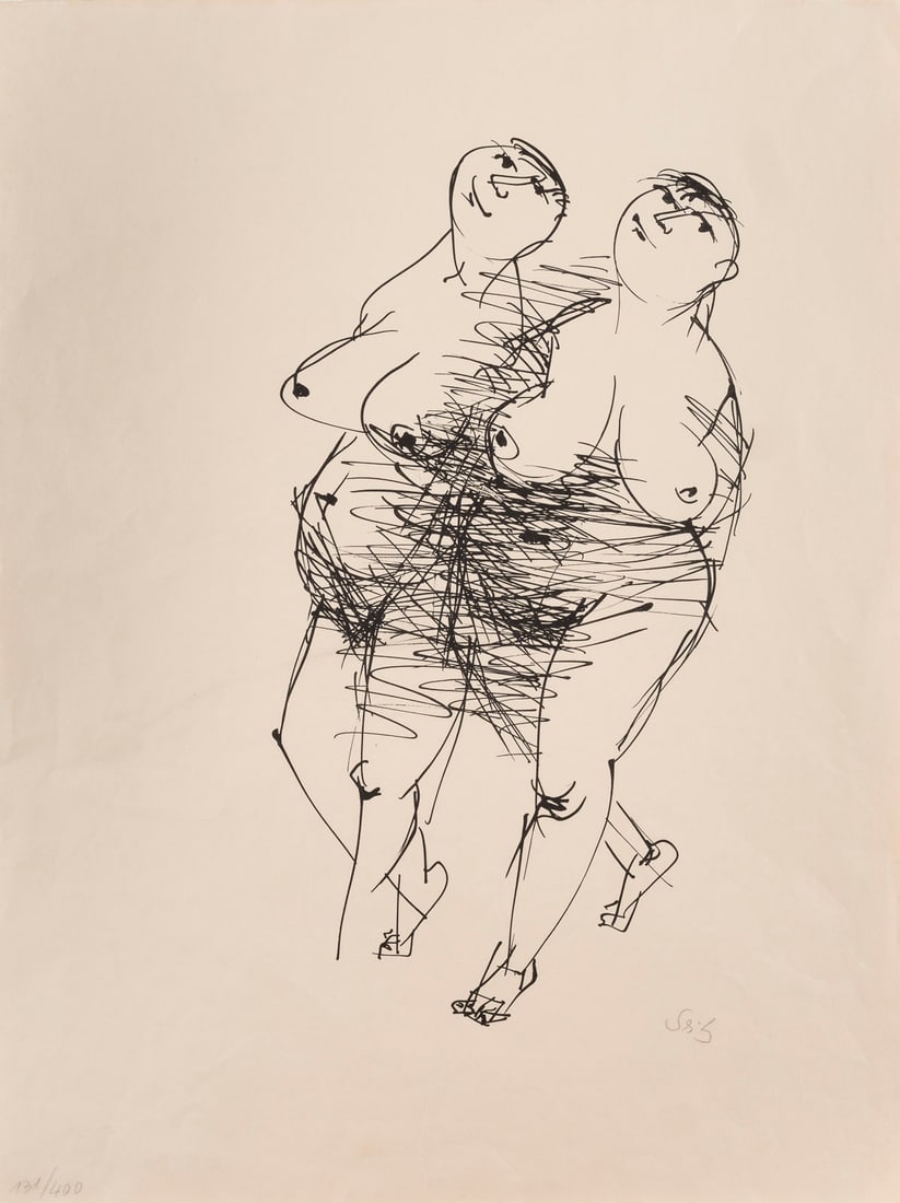 GUSTAV SEITZ |: GUSTAV SEITZ 1906 Neckarau - 1969 Hamburg 'ZWEI WEIBLICHE AKTE IM GLEICHSCHRITT (TWO FEMALE NUDES WALKING)' 'ZWEI WEIBLICHE AKTE IM GLEICHSCHRITT' Lithograph on tinted wove paper, with watermark. Shee