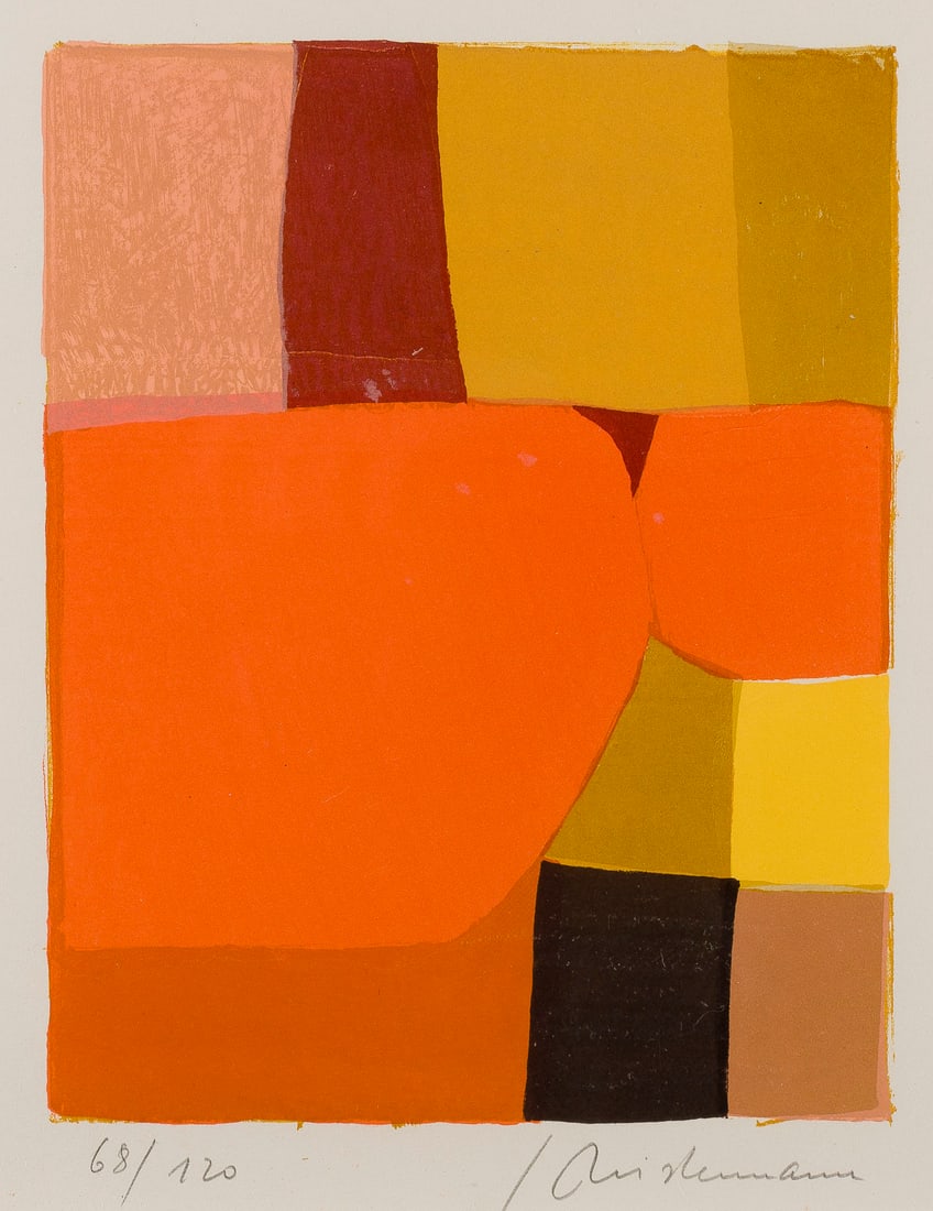 GEORG MEISTERMANN | 'HELLER KLANG': GEORG MEISTERMANN 1911 Solingen - 1990 Cologne 'HELLER KLANG' Colour lithograph on wove paper. Frame dimensions 52 x 42 cm. Visible size 29 x 23 cm. Print size 22.8 x 18.2 cm. Signed in pencil at lowe