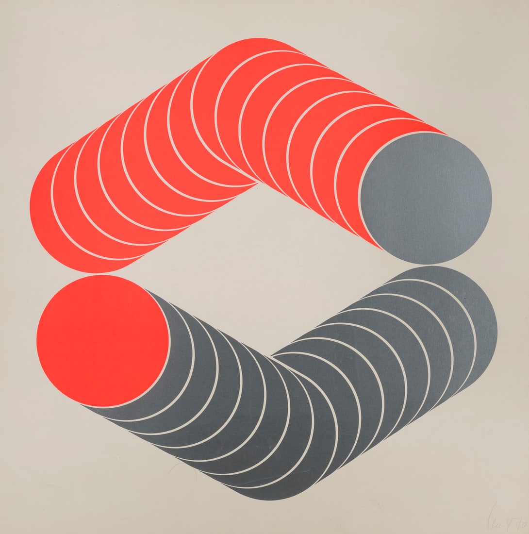 THOMAS LENK | ZWEI GRAFIKEN (OHNE TITEL) (1970/71): THOMAS LENK 1933 Berlin - 2014 Schwaebisch Hall TWO PRINTS (UNTITLED) (1970/71) Colour serigraph on light cardboard. F 61,5 x 62 cm / 71,5 x 71,5 cm. Visible size 59,5 x 59,5 cm / 69,5 x 69,5 cm. Each