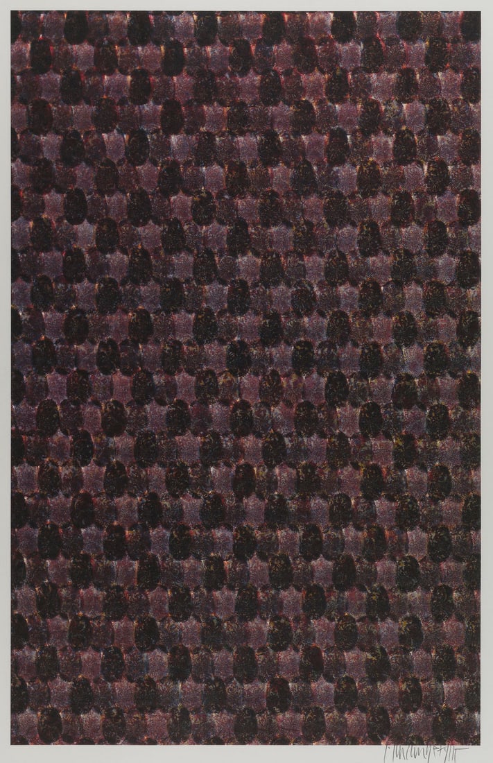 PETER REICHENBERGER | FINGERABDRUECKE: PETER REICHENBERGER 1945 Halle/Saale - 2004 Cologne FINGER PRINTS Colour offset print. Frame dimensions 81 x 61 cm. Visible size 60.8 x 46.8 cm. Print size 57.3 x 36.8 cm. Signed in pencil at lower ri