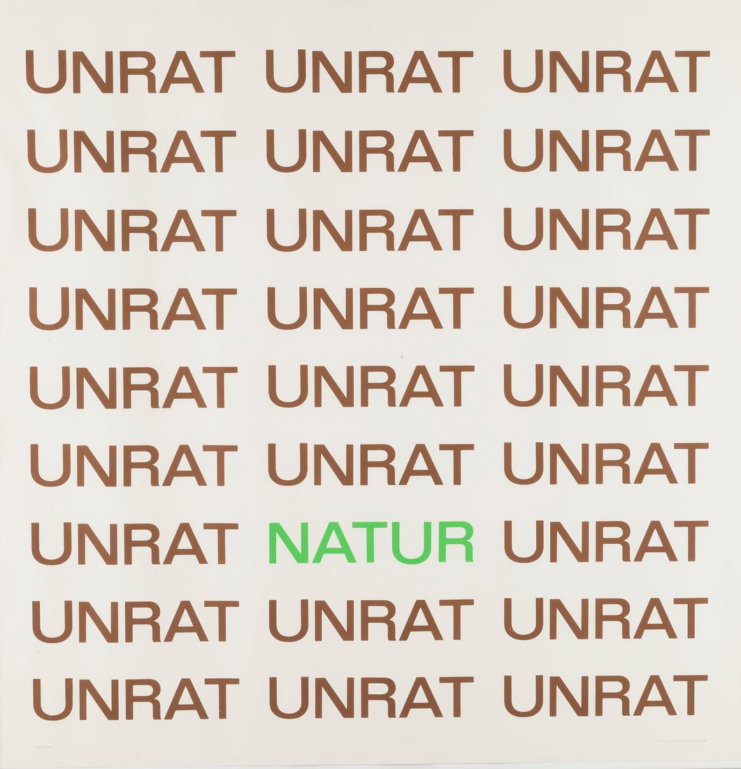 TIMM ULRICHS | OHNE TITEL (NATUR/UNRAT): TIMM ULRICHS Berlin 1940 - 2026 UNTITLED (NATUR/UNRAT) Colour serigraph on light cardboard. Frame dimensions 51.5 x 51.5 cm. Sheet size 48.5 x 48.5 cm. Signed in pencil at lower right as well as numbe