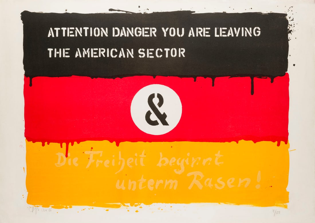 HANS-PETER ALVERMANN | ATTENTION DANGER (1966): HANS-PETER ALVERMANN 1931 Duesseldorf - 2006 Breidenbach ATTENTION DANGER (1966) Farblithografie auf Buetten. R 61 x 81 cm. BM 50 x 70 cm. Unten links mit Bleistift signiert und datiert sowie unten re