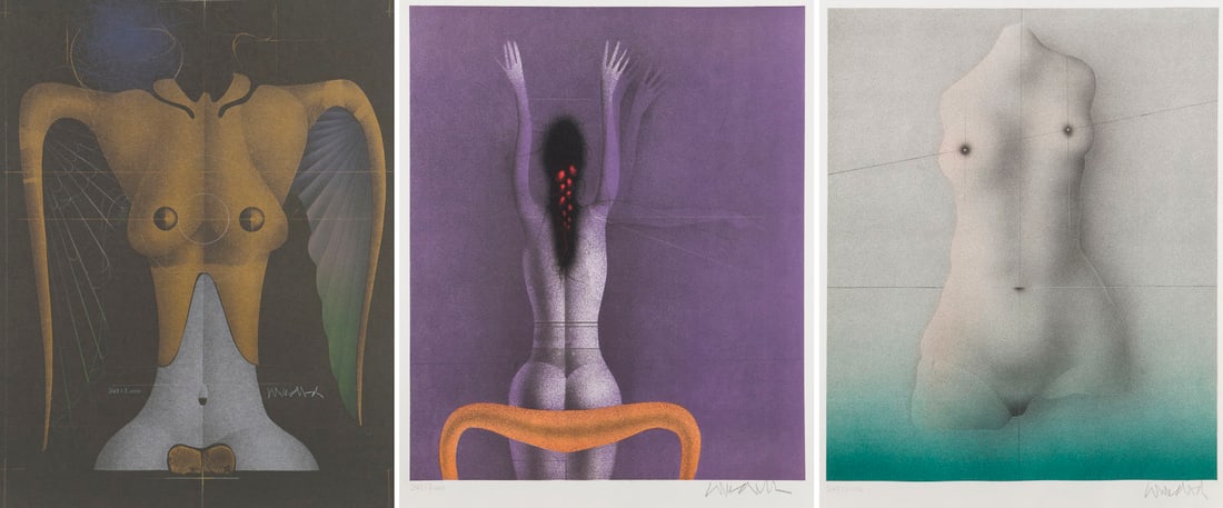PAUL WUNDERLICH | MAPPENWERK 'LES FEMMES' (1977): PAUL WUNDERLICH 1927 Eberswalde - 2010 Saint-Pierre-de-Vassols PORTFOLIO 'LES FEMMES' (1977) Three colour lithographs on laid paper in original folder, with accompanying sheet. Folder 41.5 x 32 cm. Sh