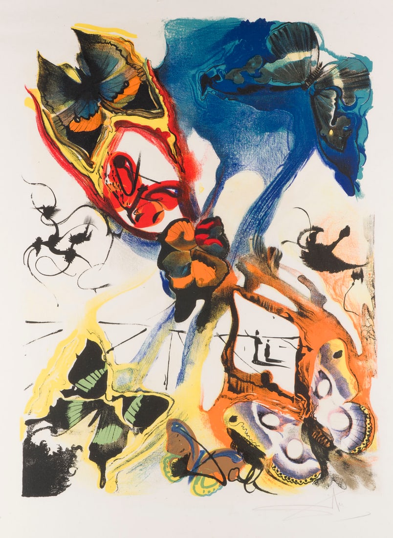 SALVADOR DALI | BLATT AUS 'LES BOUCHES (PAPILLONS SURREALISTES) (1972): SALVADOR DALI Figueres, Girona 1904 - 1989 SHEET FROM 'LES BOUCHES (PAPILLONS SURREALISTES) (1972) 'MOUTHS (SURREALISTIC BUTTERFLIES)' 'MUENDER (SURREALISTISCHE SCHMETTERLINGE)' Colour lithograph on A