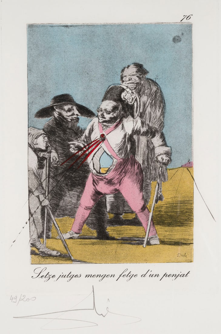 SALVADOR DALI | BLATT AUS 'LES CAPRICES DE GOYA DE DALI' (1977): SALVADOR DALI 1904 Figueres, Girona - 1989 ibid. SHEET FROM 'LES CAPRICES DE GOYA DE DALI' (1977) Drypoint on heliogravure, with pochoir. F 88,5 x 74 cm. Print size 23,4 x 17,2 cm, Sheet size 28,5 X 2