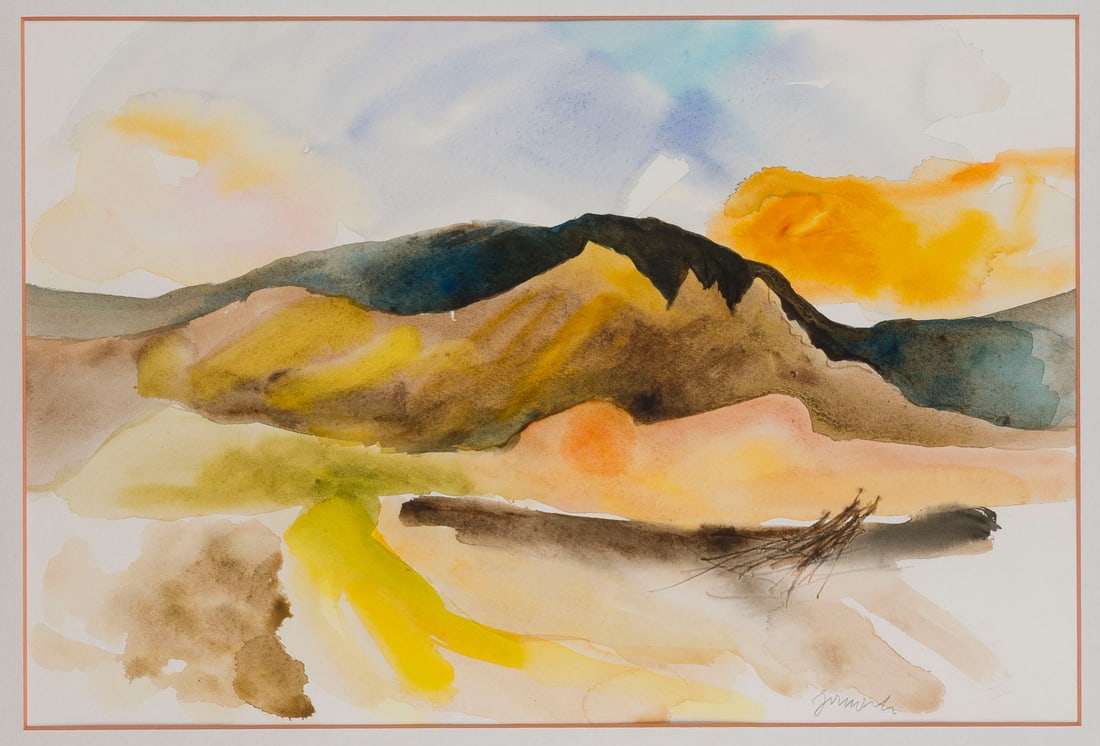 HORST ECKERT | LANDSCHAFT: HORST ECKERT ('JANOSCH') 1931 Hindenburg, Oberschlesien LANDSCAPE Watercolour on paper. F 58,5 x 73 cm. Visible size 30 x 44,5 cm. Signed in pencil lower right. Mounted and framed behind glass (unopen