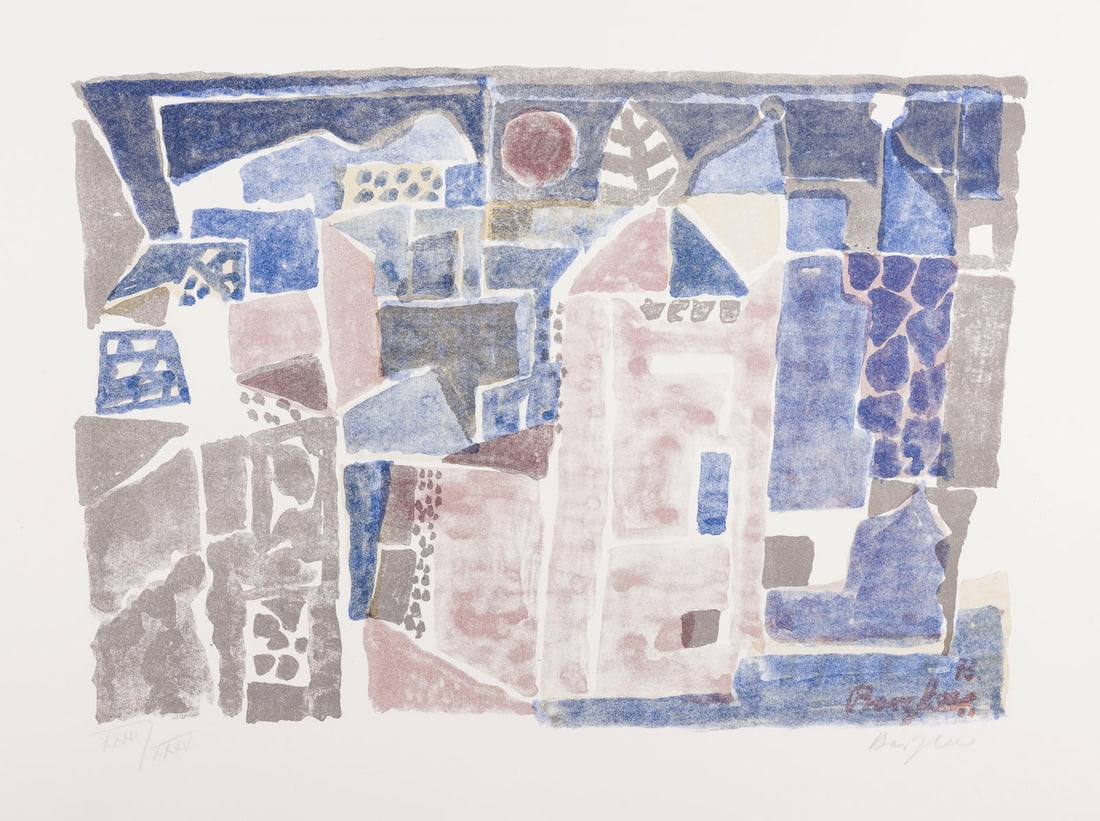 EDUARD BARGHEER | 'HAEUSER AM MEER' (1973): EDUARD BARGHEER 1901 Finkenwerder/Hamburg - 1979 Blankenese/Hamburg 'HAEUSER AM MEER (HOUSES AT THE SEA)' (1973) Colour lithograph on BFK Rives, with watermark. Sheet size 44.7 x 55.5 cm. Print size 3