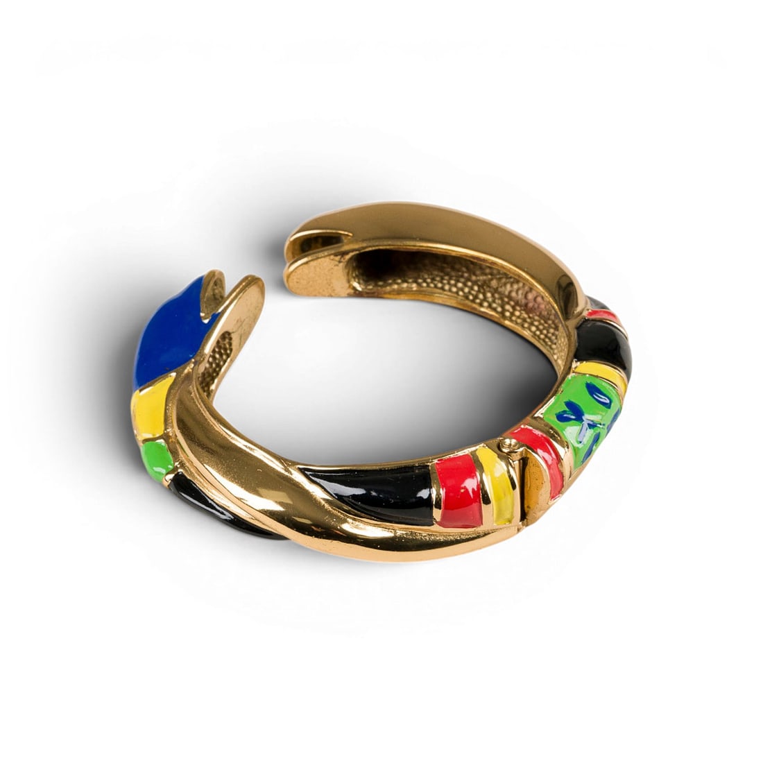 NIKI DE SAINT-PHALLE | ARMSPANGE 'SERPENTINE': NIKI DE SAINT-PHALLE 1930 Neuilly-sur-Seine - 2002 California, USA BRACELET 'SERPENTINE' Metal bracelet with spring mechanism, polychrome/golden painted, in original box (without perfume flacon). 6.7 