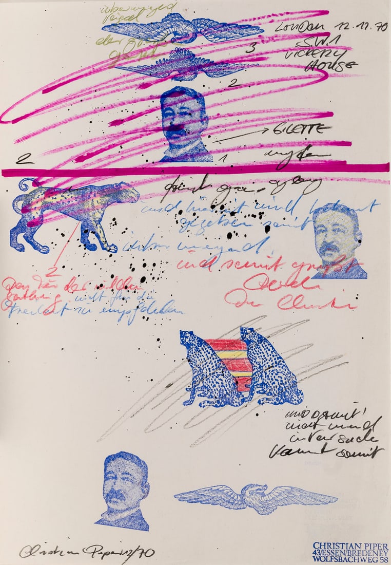 CHRISTIAN PIPER | OHNE TITEL: CHRISTIAN PIPER 1941 Oels, Niederschlesien - 2019 Eisenach UNTITLED Mixed media on paper. Sheet size 29.5 x 20.8 cm. Signed in pencil at lower left 'Christian Piper' as well as inscribed '12/70', addi