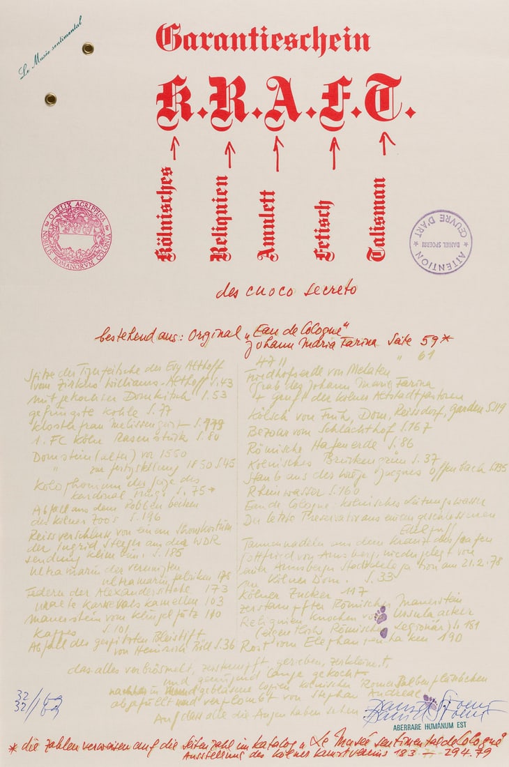 DANIEL SPOERRI | 'GARANTIESCHEIN K.R.A.F.T.' (1979) (1 of 1)
