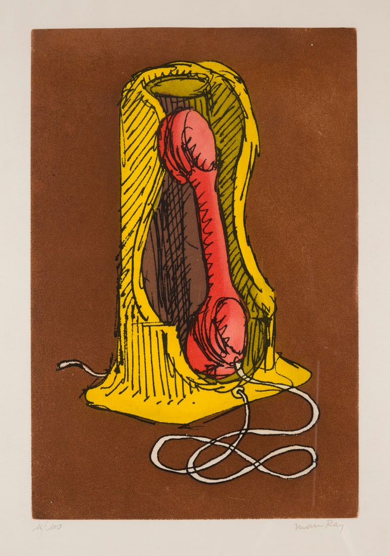 MAN RAY | 'LE TELEPHONE ROSE' (1977): MAN RAY 1890 Philadelphia, Pennsylvania/USA - 1976 Paris 'THE PINK TELEPHONE' (1977) Colour etching on Arches, with watermark. F 57 x 41 cm. Print size 36,5 x 24,5 cm. Sheet size 50 x 33 cm. Signed wi