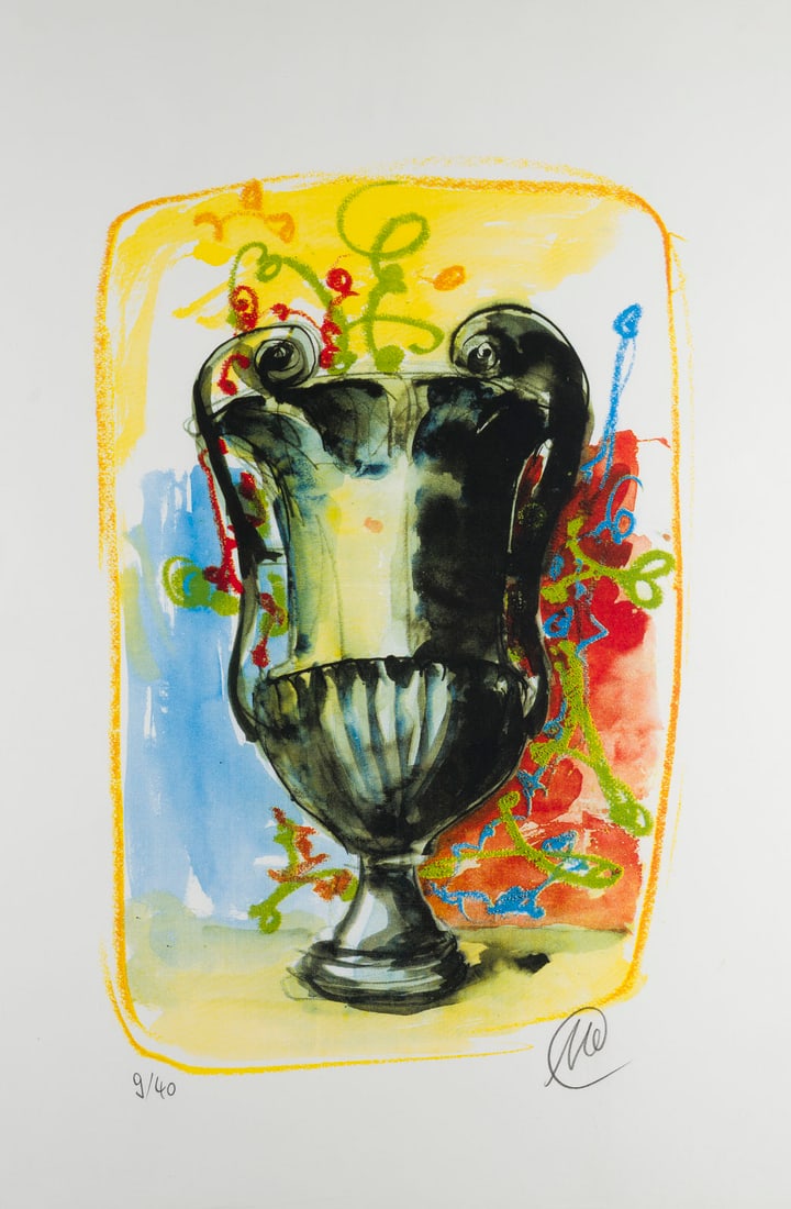 MARKUS LUEPERTZ | 'VASE': MARKUS LUEPERTZ 1941 Liberec, Czech Republic 'VASE' Colour offset print on wove paper. Frame dimensions 79 x 56.7 cm. Sheet dimensions 69 x 47 cm. Monogrammed in pencil at lower right 'Ml' as well as 