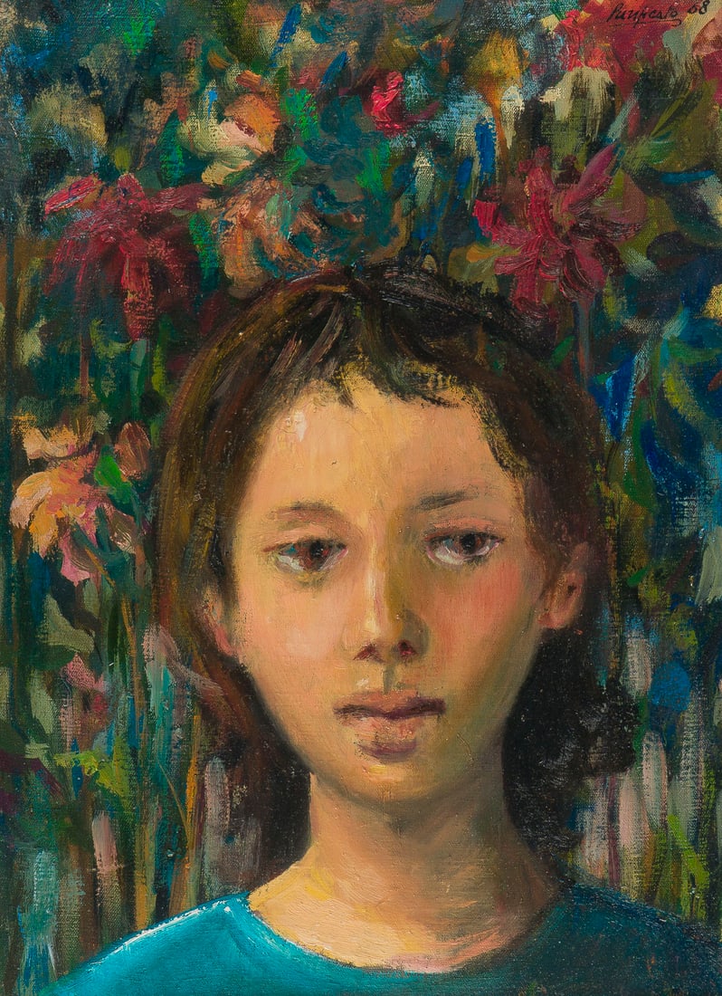 DOMENICO PURIFICATO | PORTRAIT EINES KINDES (1968): DOMENICO PURIFICATO 1915 Fondi, Italy - 1984 Rom, Italy PORTRAIT OF A CHILD (1968) Oil on canvas. Frame size 61.3 x 50.2 cm. Canvas size 39.5 x 29.7 cm. Signed and dated upper right 'Purificato (19)68