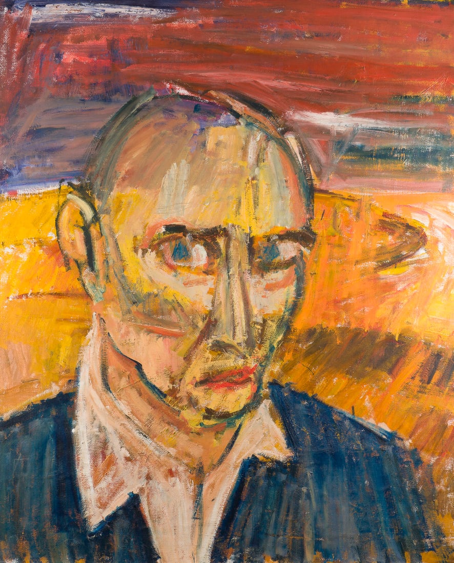 GIUSEPPE CASSIBBA | MAENNERPORTRAIT (LEHRER AN DER AKADEMIE DER SCHOENEN KUENSTE, BRERA) (1990): GIUSEPPE CASSIBBA 1965 Comiso, Italy PORTRAIT OF A MAN (TEACHER AT THE BRERA ACADEMY OF FINE ART) (1990) Oil on nettle. 110,5 x 90 cm. Verso: signed and dated. Provenance: Private collection, Lowe Rhi